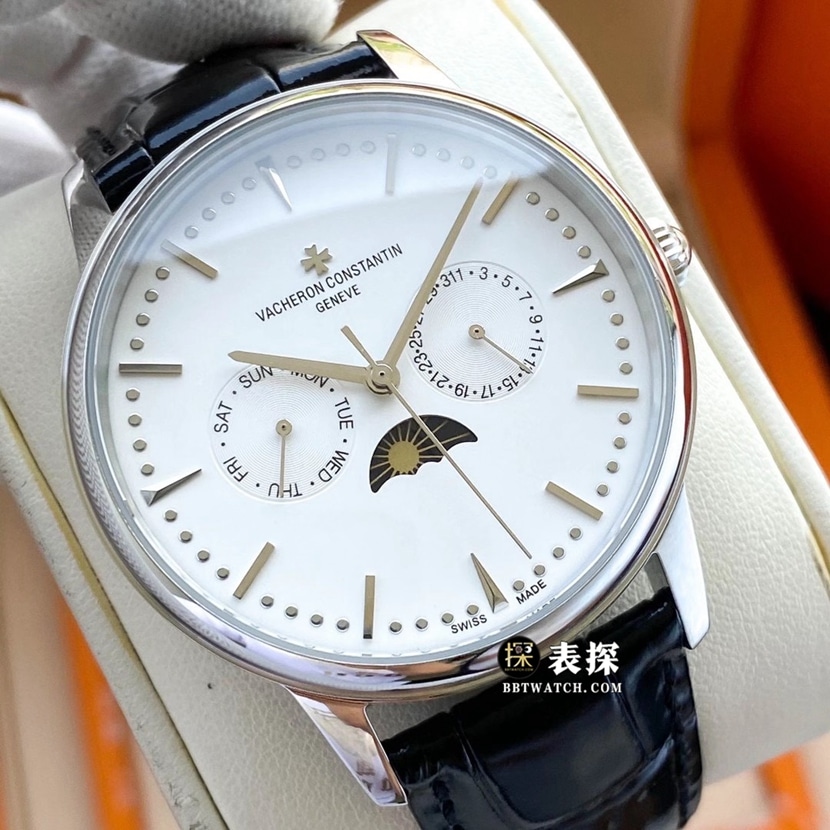 Vacheron Constantin Patrimony Top Watch Men's White Dial Moonphase Leather Strap Model Photos and Price Real Shot Pictures