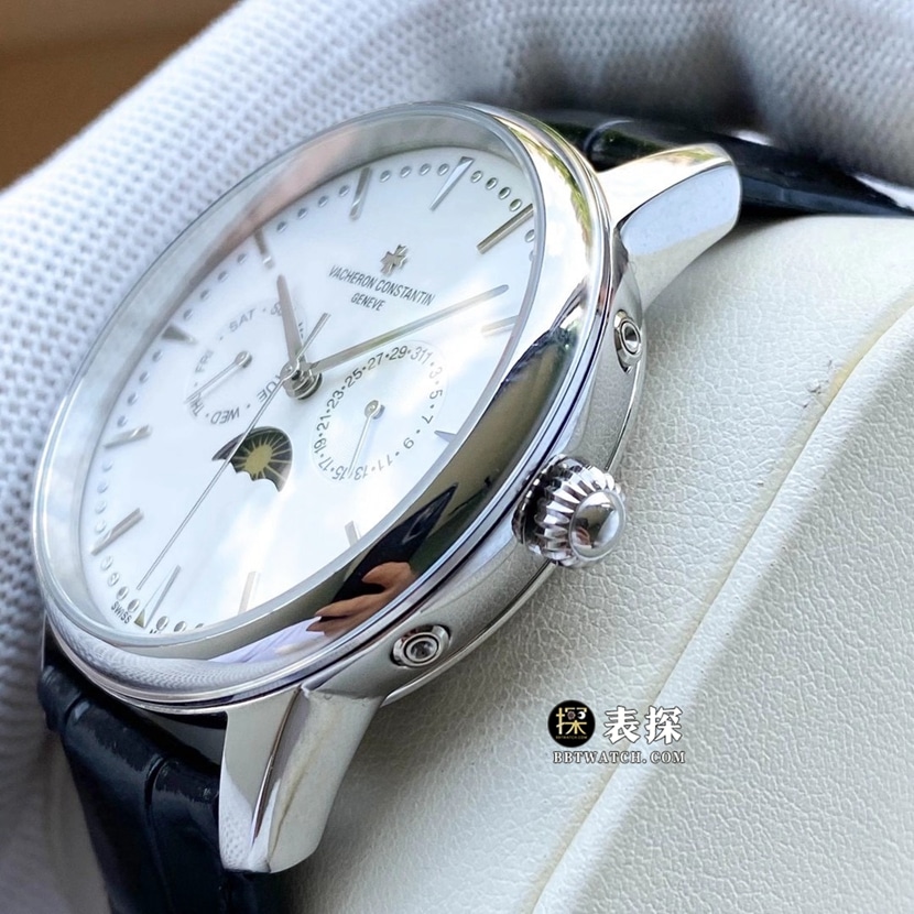 Vacheron Constantin Geneve Top Watch, Men's White Dial Moon Phase Leather Strap Model, Pictures and Price, Side Real Shot Picture