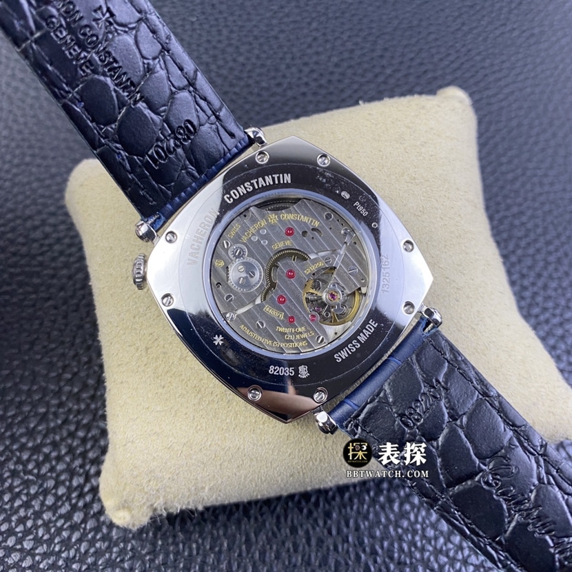 AI factory Vacheron Constantin historical masterpiece watch men's silver white dial crooked neck leather strap model picture and price caseback live photo