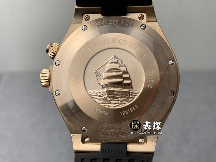 TWA factory Vacheron Constantin watch men's black dial dual time zone leather strap model pictures and prices caseback live photo
