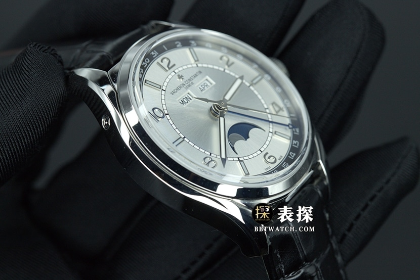 Vacheron Constantin Fifty-Six Top Watch for Men, Milky Gray Dial, Moon Phase, Leather Strap, Pictures and Price, Side View Real Shots