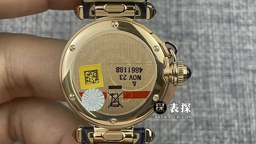 AF FactoryCartier Pasha watch women's silver white dial diamond leather strap model picture and price caseback live photo