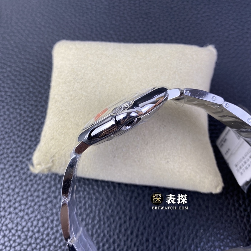 V6 factory Cartier blue balloon top imitation watches men's silver and white disk steel strap models pictures and price side real picture