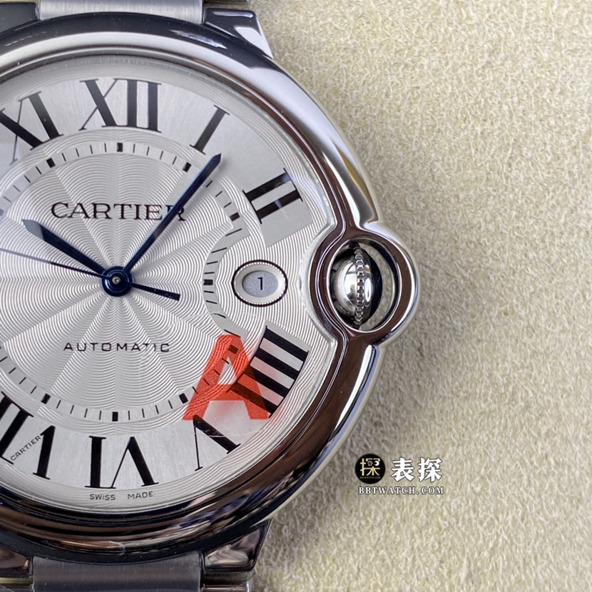 V6 factory Cartier blue balloon top imitation watches men's silver and white disk steel strap models pictures and prices front real picture
