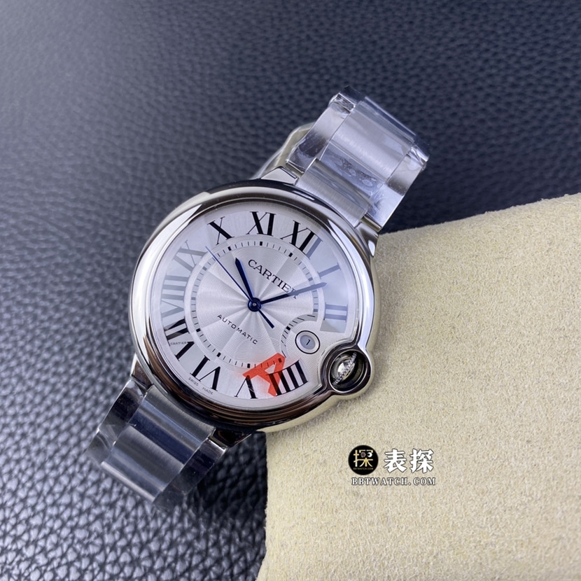 V6 factory Cartier blue balloon top imitation watches men's silver and white disk steel strap models pictures and prices front real picture