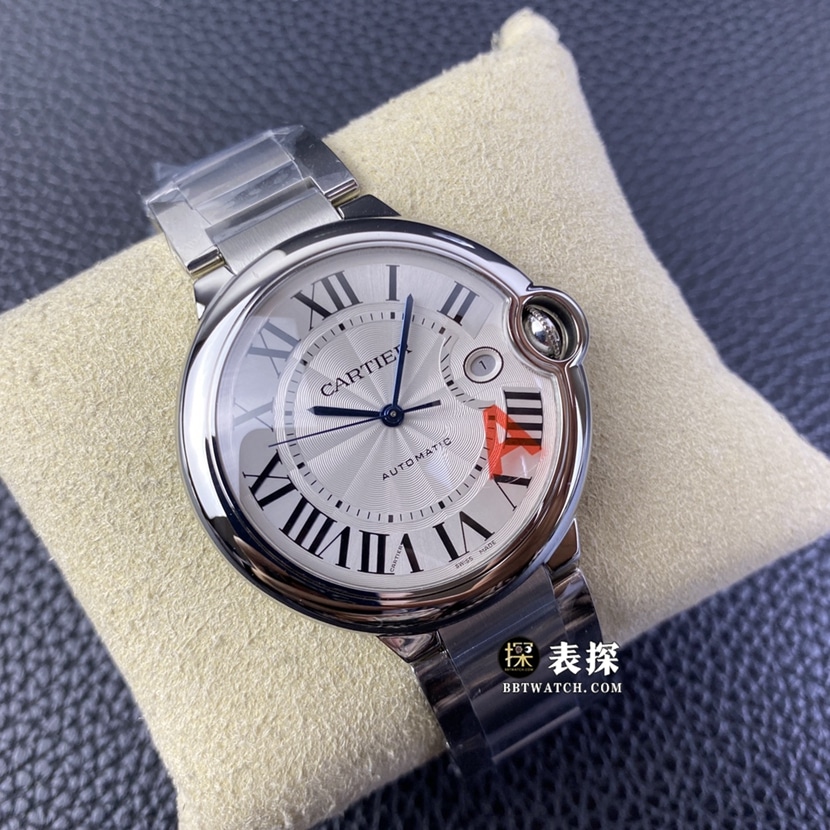 V6 factory Cartier blue balloon top imitation watches men's silver and white disk steel strap models pictures and prices front real picture