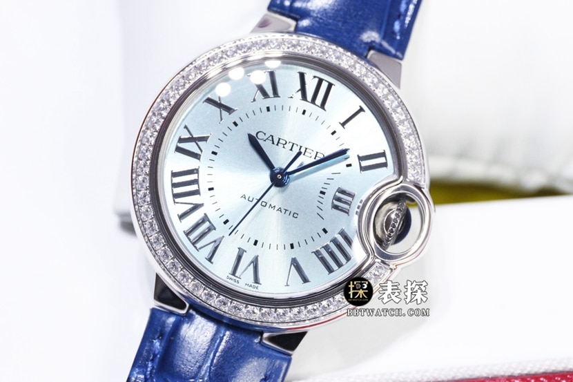 GTG factory Cartier blue balloon top-tier watch ladies blue dial diamond leather strap model pictures and prices front live photo
