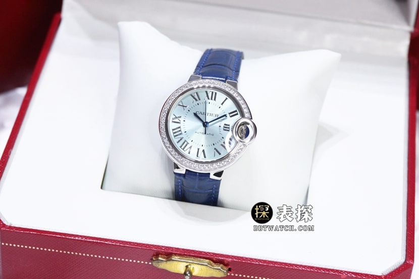 GTG factory Cartier blue balloon top-tier watch ladies blue dial diamond leather strap model pictures and prices front live photo