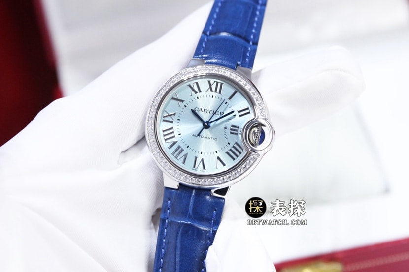 GTG factory Cartier blue balloon top-tier watch ladies blue dial diamond leather strap model pictures and prices front live photo