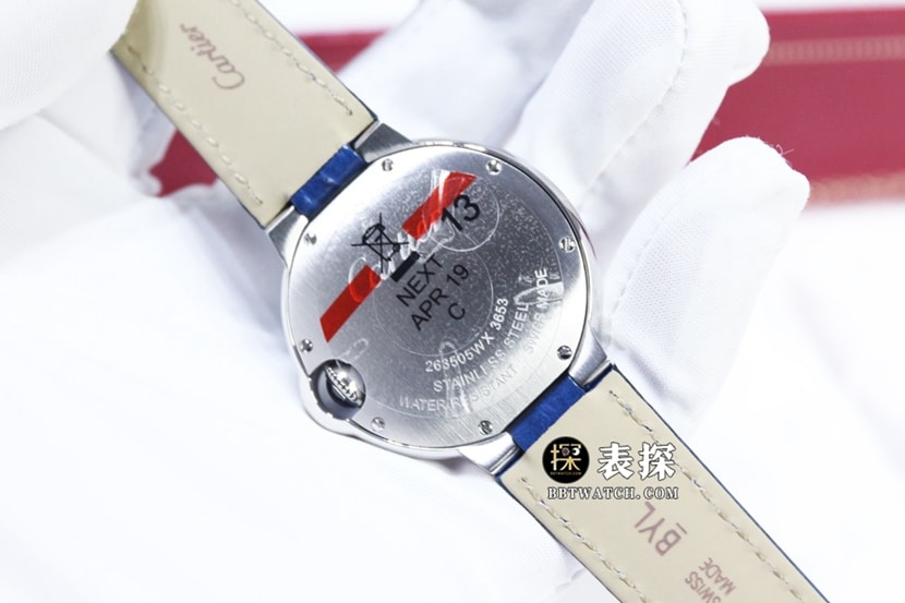 GTG Cartier blue balloon watch ladies blue dialleather strap model pictures and prices caseback live photo