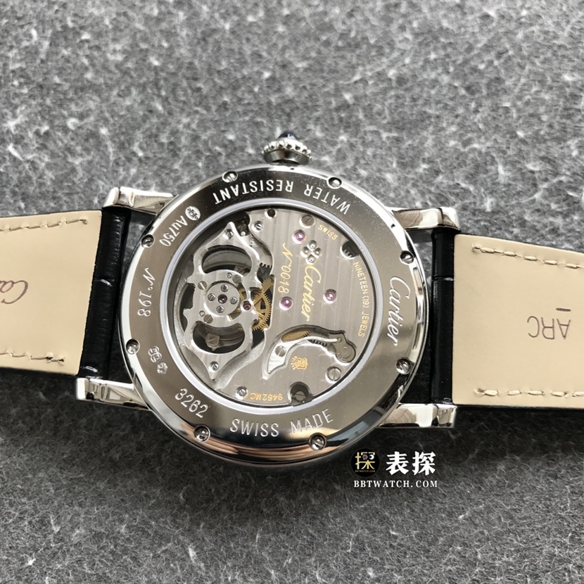 BBR factory CartierW1556216super watch men's silver gray plate tourbillonleather strap model picture and price caseback live photo