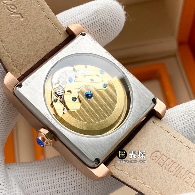 Cartier top watch, men's silver-white dial tourbillon leather strap model, pictures and prices, back real shot pictures