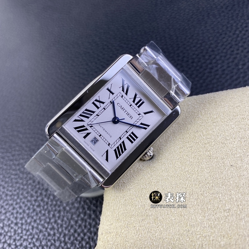 Cartier tank W5200028top-tier 1:1super watch men's silver white dialsteel bracelet picture and price front live photo