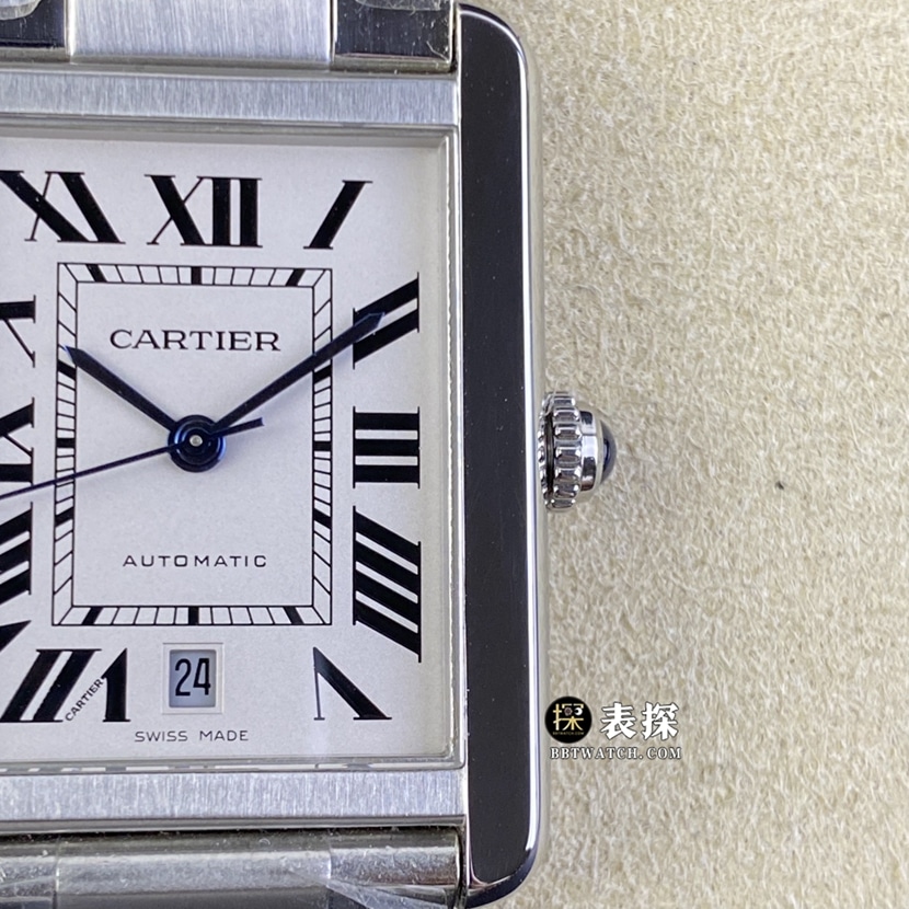 Cartier tank W5200028top-tier 1:1super watch men's silver white dialsteel bracelet picture and price front live photo
