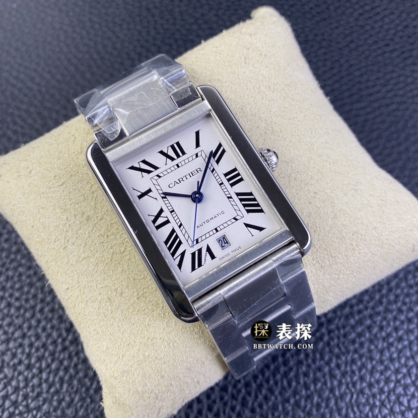 Cartier tank W5200028top-tier 1:1super watch men's silver white dialsteel bracelet picture and price front live photo