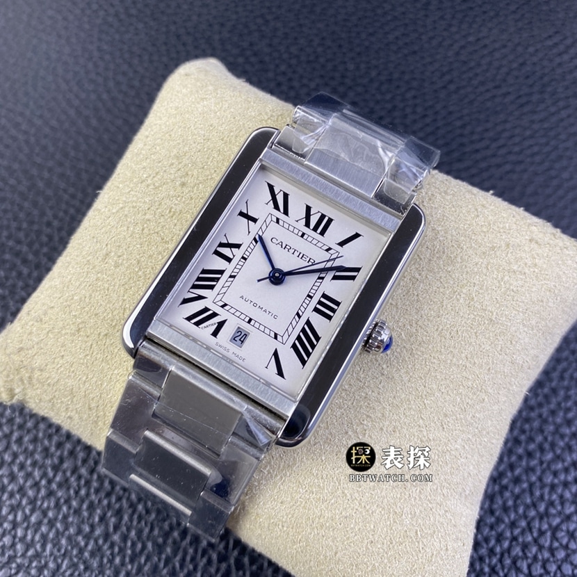 Cartier tank W5200028top-tier 1:1super watch men's silver white dialsteel bracelet picture and price front live photo