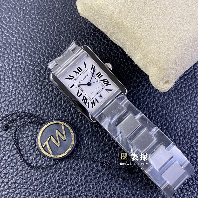 Cartier tank W5200028top-tier 1:1super watch men's silver white dialsteel bracelet picture and price front live photo