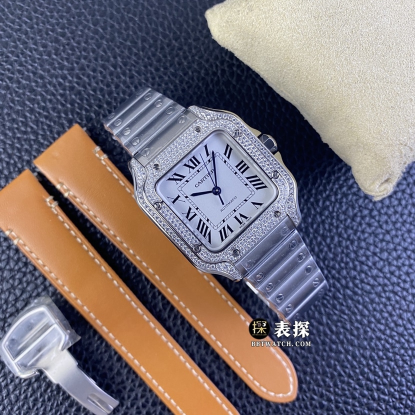 A8 factory Cartier Santos top-tier watch men's white dial diamond steel bracelet model pictures and prices overall live photos