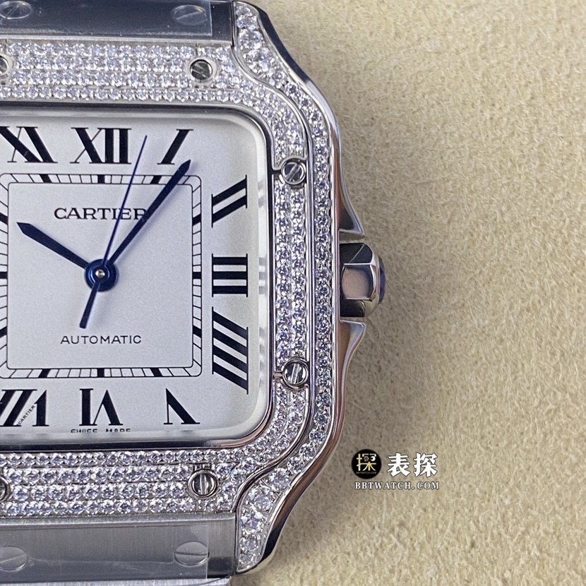 A8 factory Cartier Santos top-tier watch men's white dial diamond steel bracelet model pictures and prices front live photo