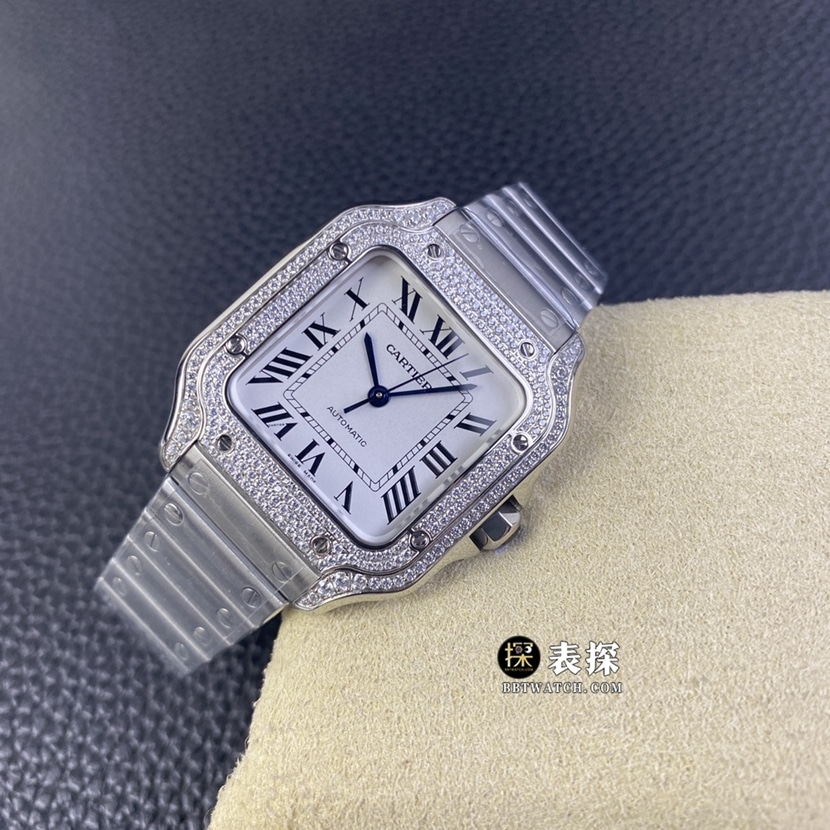 A8 factory Cartier Santos top-tier watch men's white dial diamond steel bracelet model pictures and prices front live photo