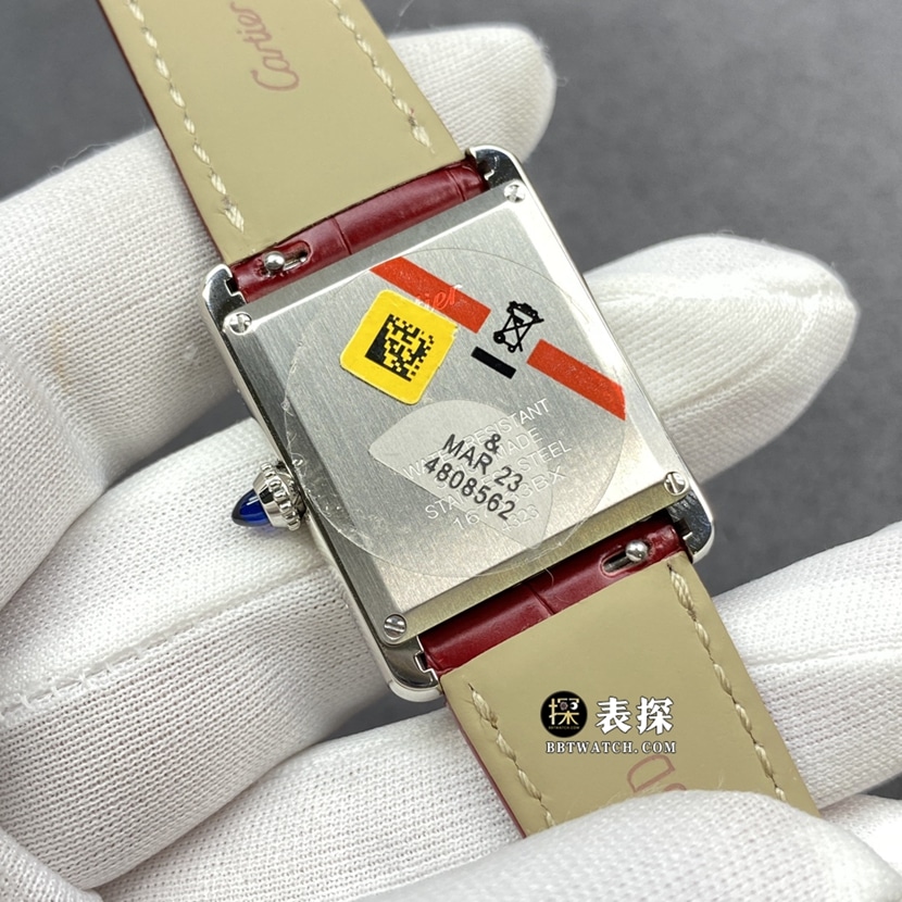 F1 factory Cartier tank watch ladies burgundy plate leather strap model picture and price caseback live photo