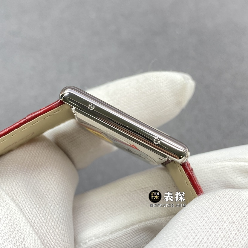 F1 factory Cartier tank watch ladies burgundy dial leather strap model pictures and prices side live photo