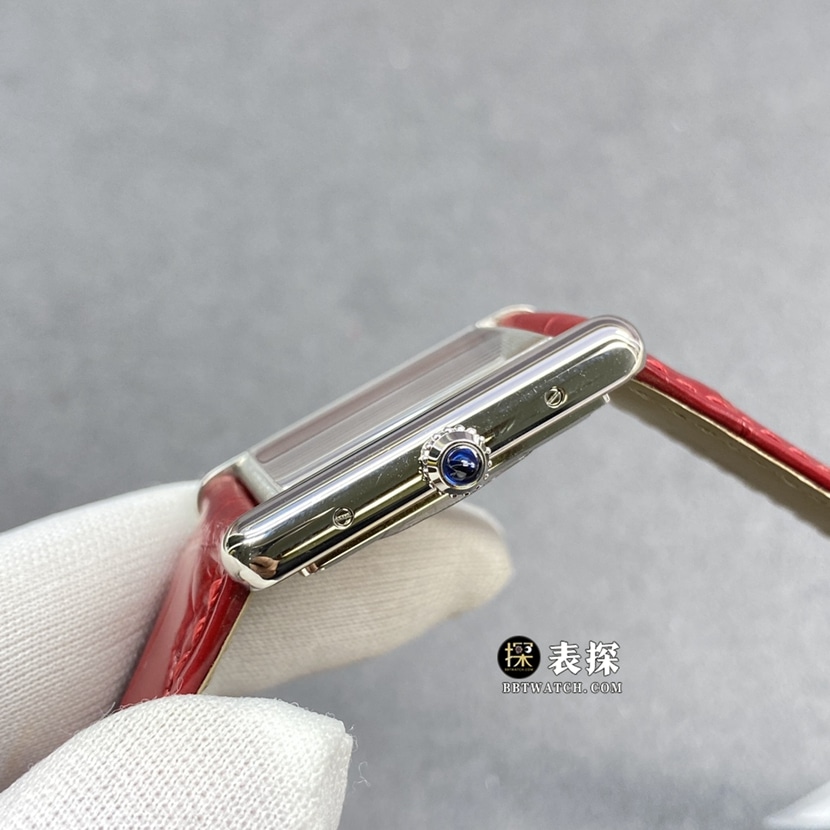 F1 factory Cartier tank watch ladies burgundy dial leather strap model pictures and prices side live photo
