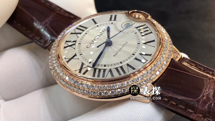 Cartier blue balloon watch men's silver gray plate rose gold diamond leather strap model pictures and prices side live photo