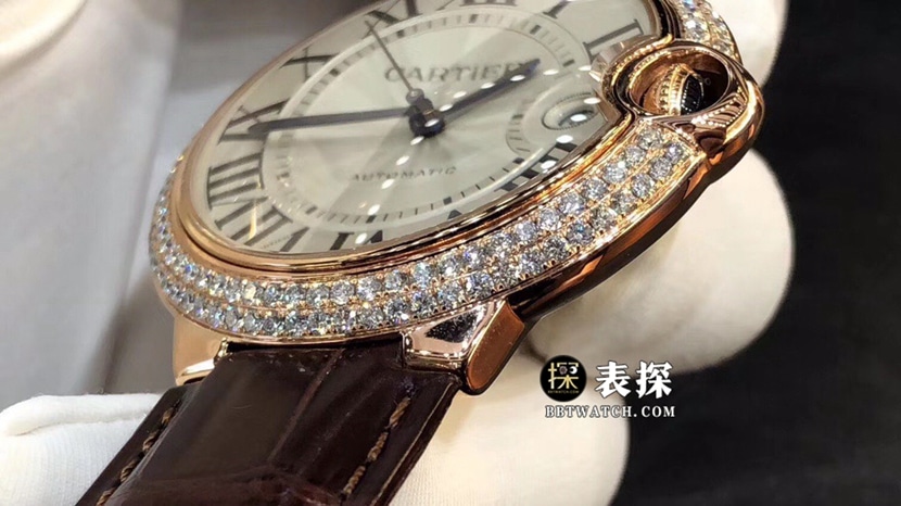 Cartier blue balloon watch men's silver gray plate rose gold diamond leather strap model pictures and prices side live photo