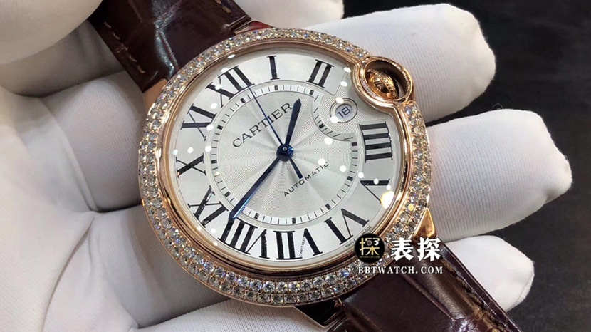 Cartier blue balloon watch men's silver gray plate rose gold diamond leather strap model pictures and prices front live photo