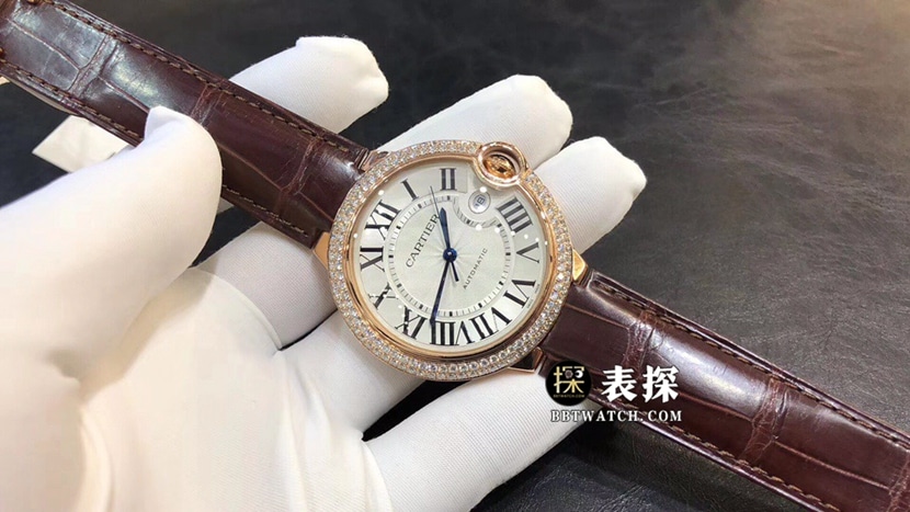 Cartier blue balloon watch men's silver gray plate rose gold diamond leather strap model pictures and prices front live photo