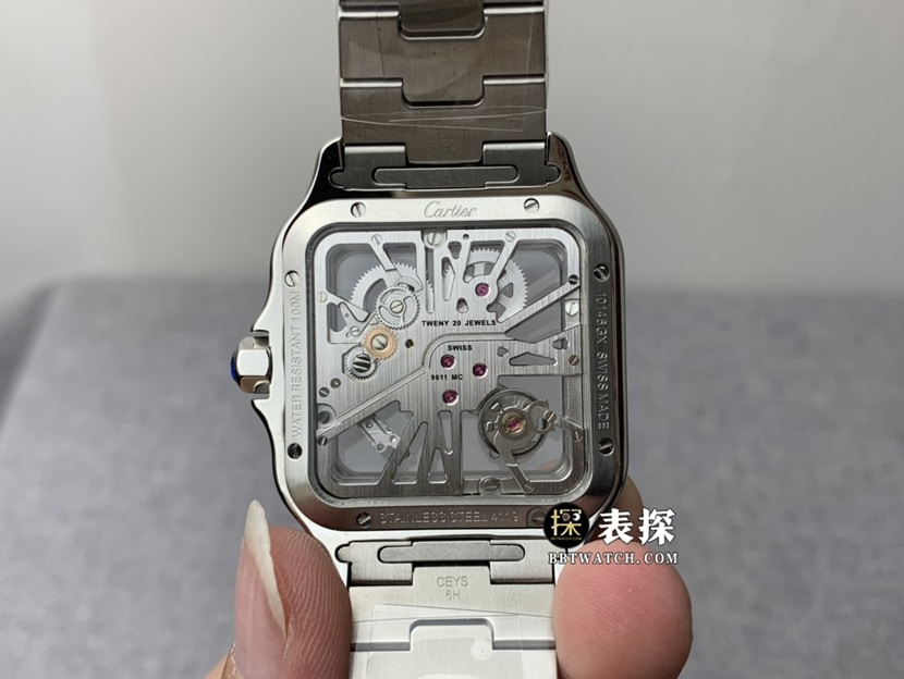 TW factory Cartier Santos watch men's hollow steel bracelet model pictures and prices caseback live photo