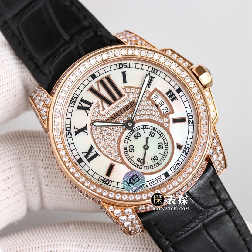 F5 factory CartierWF100015top-tier 1:1super watch men's silver gray plate rose gold diamond leather strap model pictures and prices front live photo