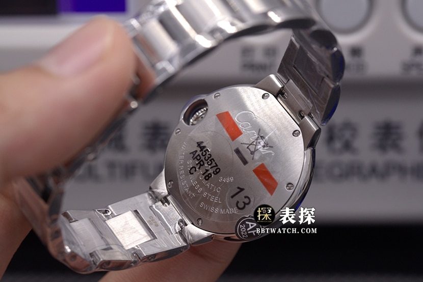 AF Factory blue balloon Cartier1:1replica watch silver white dial blue needle steel bracelet model W6920071caseback live photo
