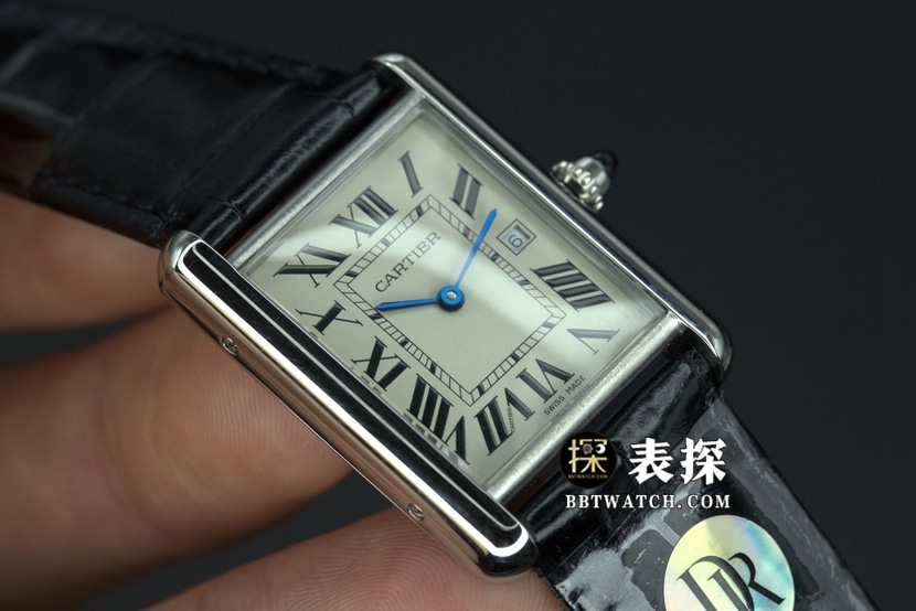 DR factory Cartier tank top-tier 1:1super watch ladies white dial blue needle leather strap model pictures and prices front live photo