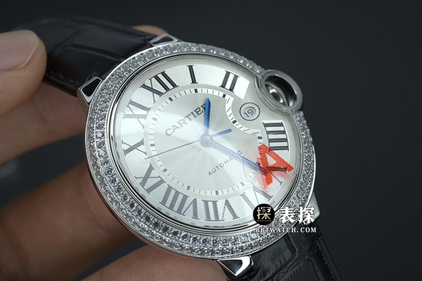 V6 factory Cartier blue balloon WE9009511:1super watch men's silver white dialleather strap picture and price front live photo