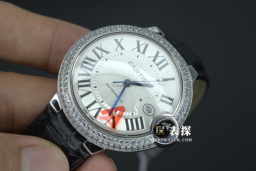 V6 factory Cartier blue balloon WE9009511:1super watch men's silver white dialleather strap picture and price front live photo