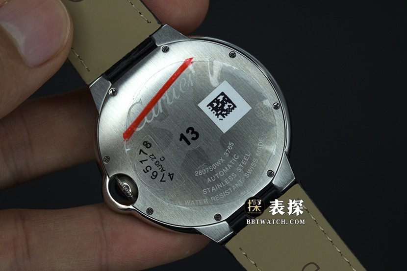 V6 factory Cartier blue balloon WE9009511:1super watch men's silver white dialleather strap picture and price caseback live photo