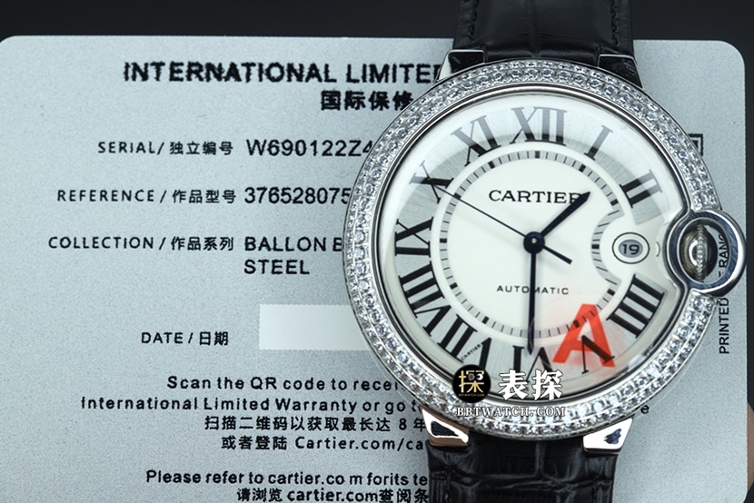 V6 factory Cartier blue balloon WE9009511:1super watch men's silver white dialleather strap picture and price front live photo