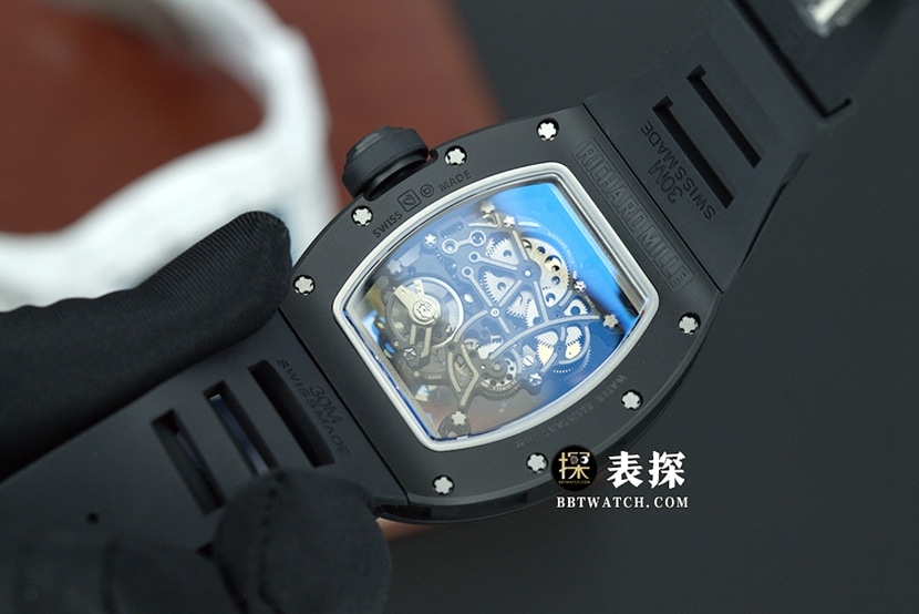 BBR men's Richard Mille1:1replica watch black ceramic hollow rubber model caseback live photo