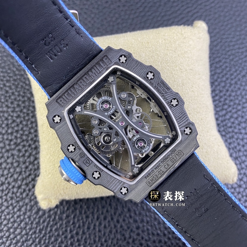 Richard Mille men's RM 53-01top-tier 1:1super watch men's hollow disc rubber model picture and price caseback live photo