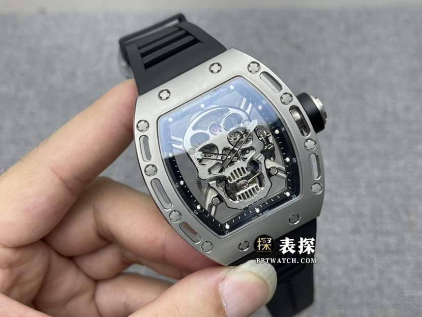 JB factory Richard Mille men's RM 52-01top-tier watch men's skull plate tourbillon rubber model pictures and prices front live photo