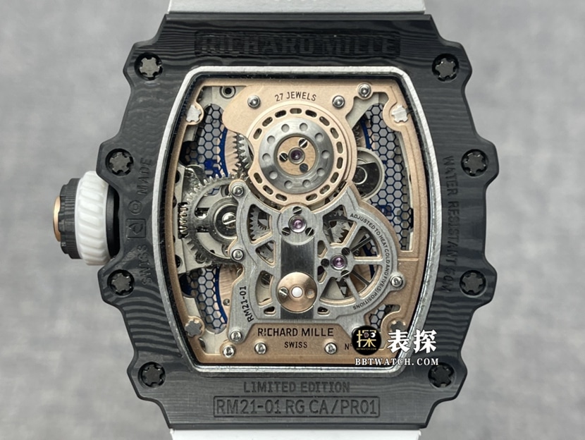 Richard Mille men's RM 21-011:1top-tier watch men's hollow dial tourbillon rubber model pictures and prices caseback live photo