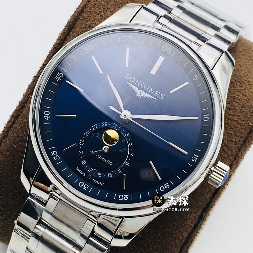 LG factory Longines watchmaking traditional watch men's blue dialmoon phasesteel bracelet model picture and price front live photo