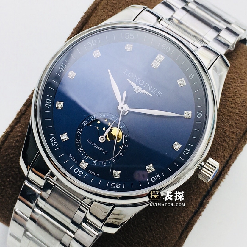 LG Longines watchmaking tradition super A imitation watches men's blue disk moon phase steel strap models pictures and prices front real picture