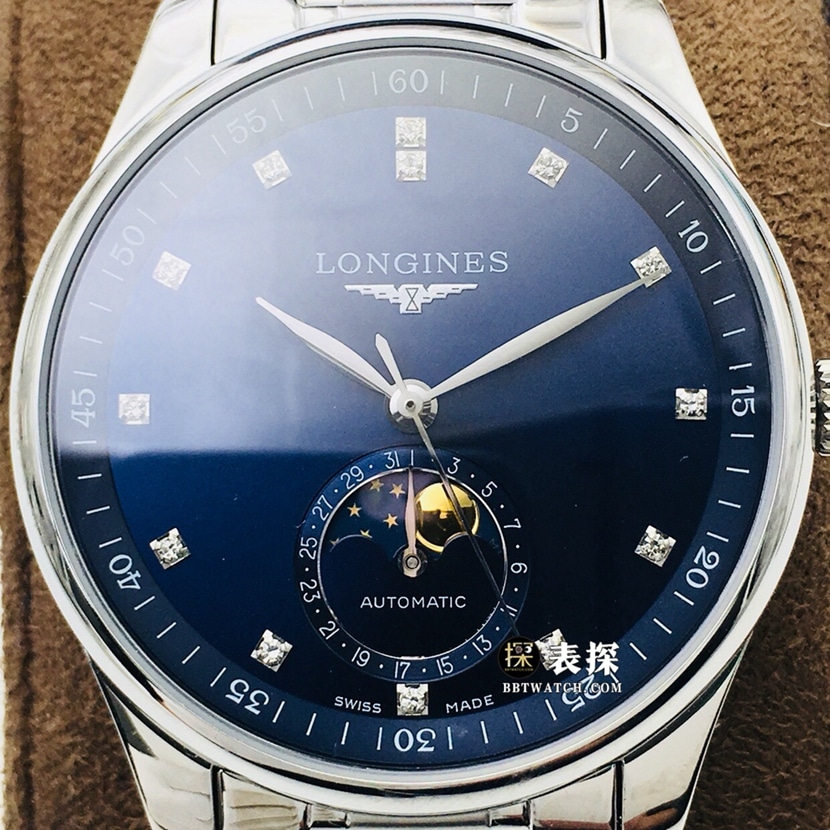 LG Longines watchmaking tradition super A imitation watches men's blue disk moon phase steel strap models pictures and prices front real picture