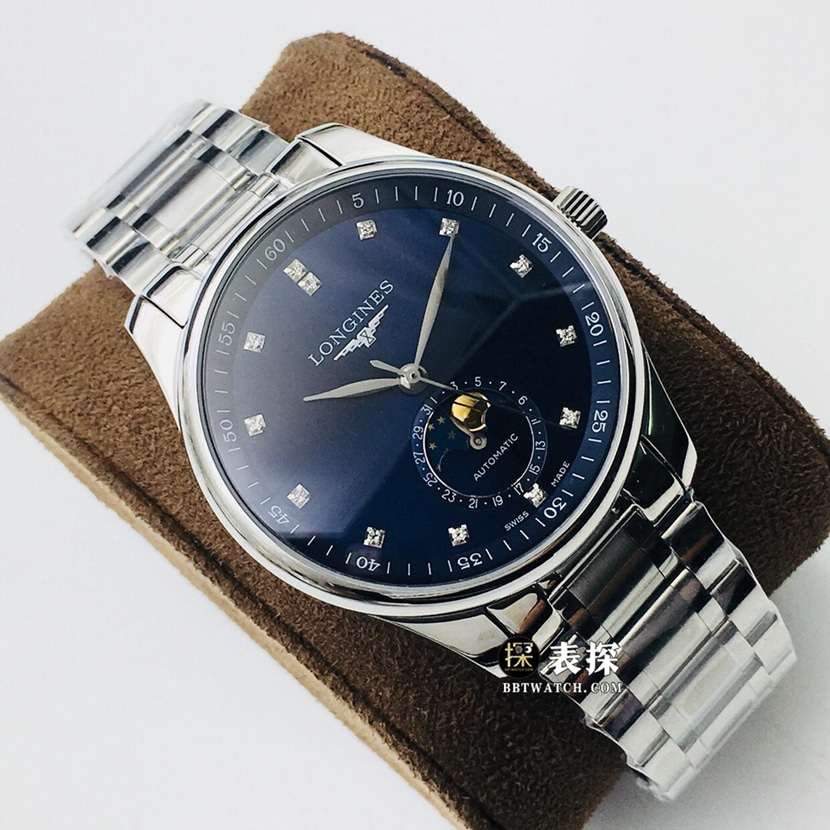 LG Longines watchmaking tradition super A imitation watches men's blue disk moon phase steel strap models pictures and prices front real picture