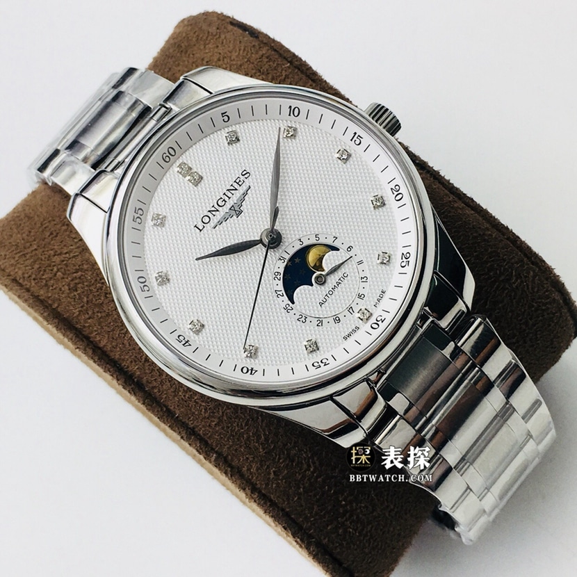 LG factory Longines watchmaking traditional watch men's silver gray plate wheat grain moon phasesteel bracelet model picture and price front live photo
