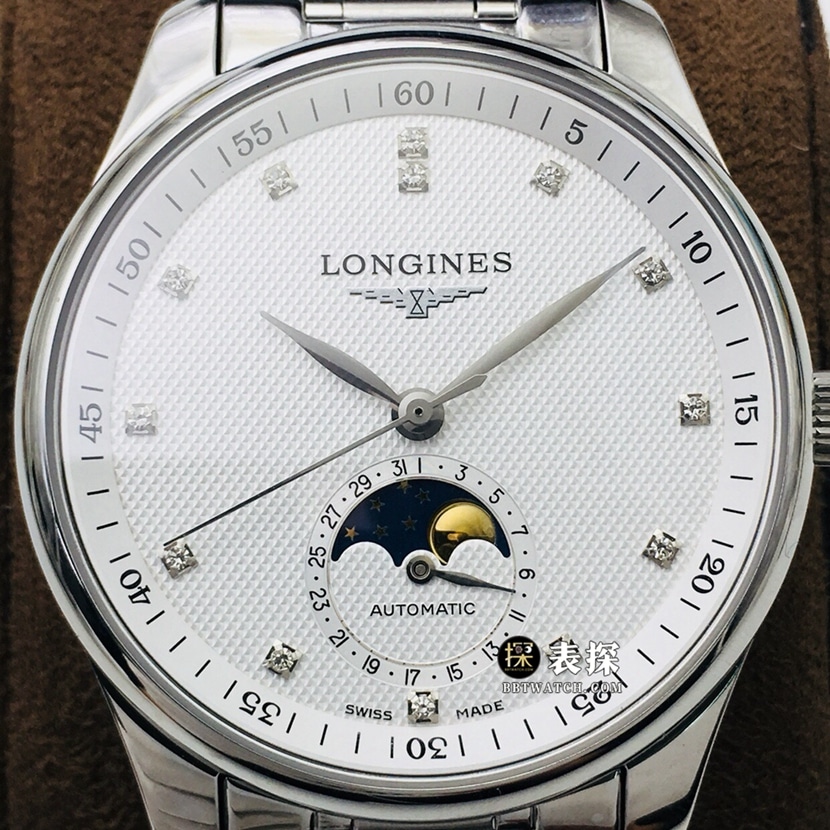 LG factory Longines watchmaking traditional watch men's silver gray plate wheat grain moon phasesteel bracelet model picture and price front live photo