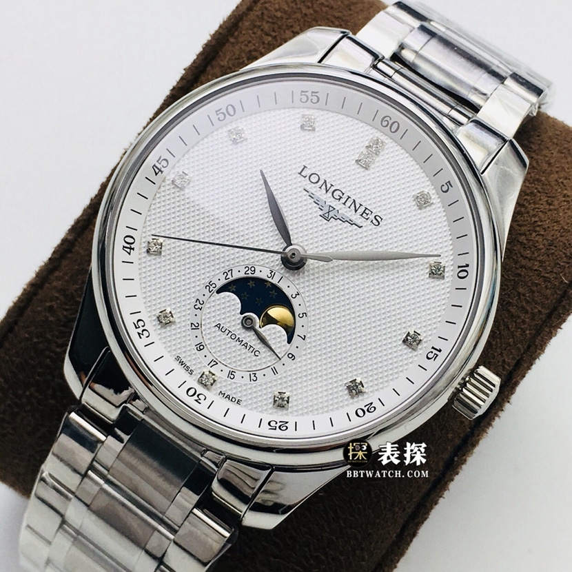 LG factory Longines watchmaking traditional watch men's silver gray plate wheat grain moon phasesteel bracelet model picture and price front live photo